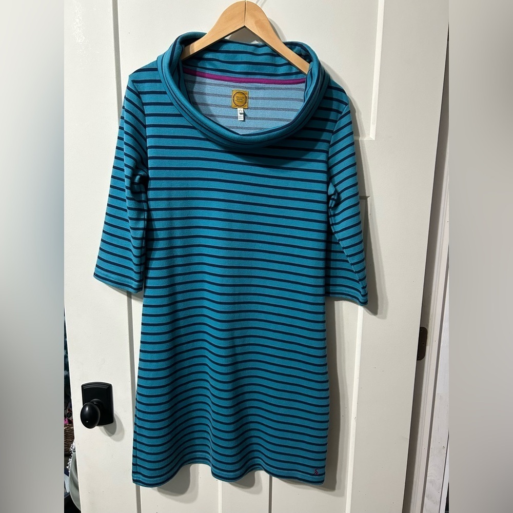 Joules Original 3/4 sleeve Teal & Purple Striped Cowl Neck Dress